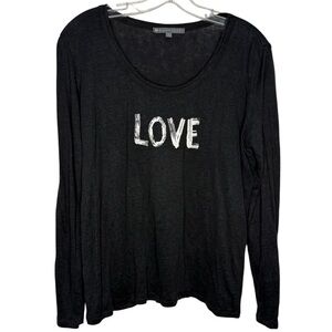 Elliott Lauren Black Long Sleeve Linen Tee Shirt with 'LOVE' Print - Large